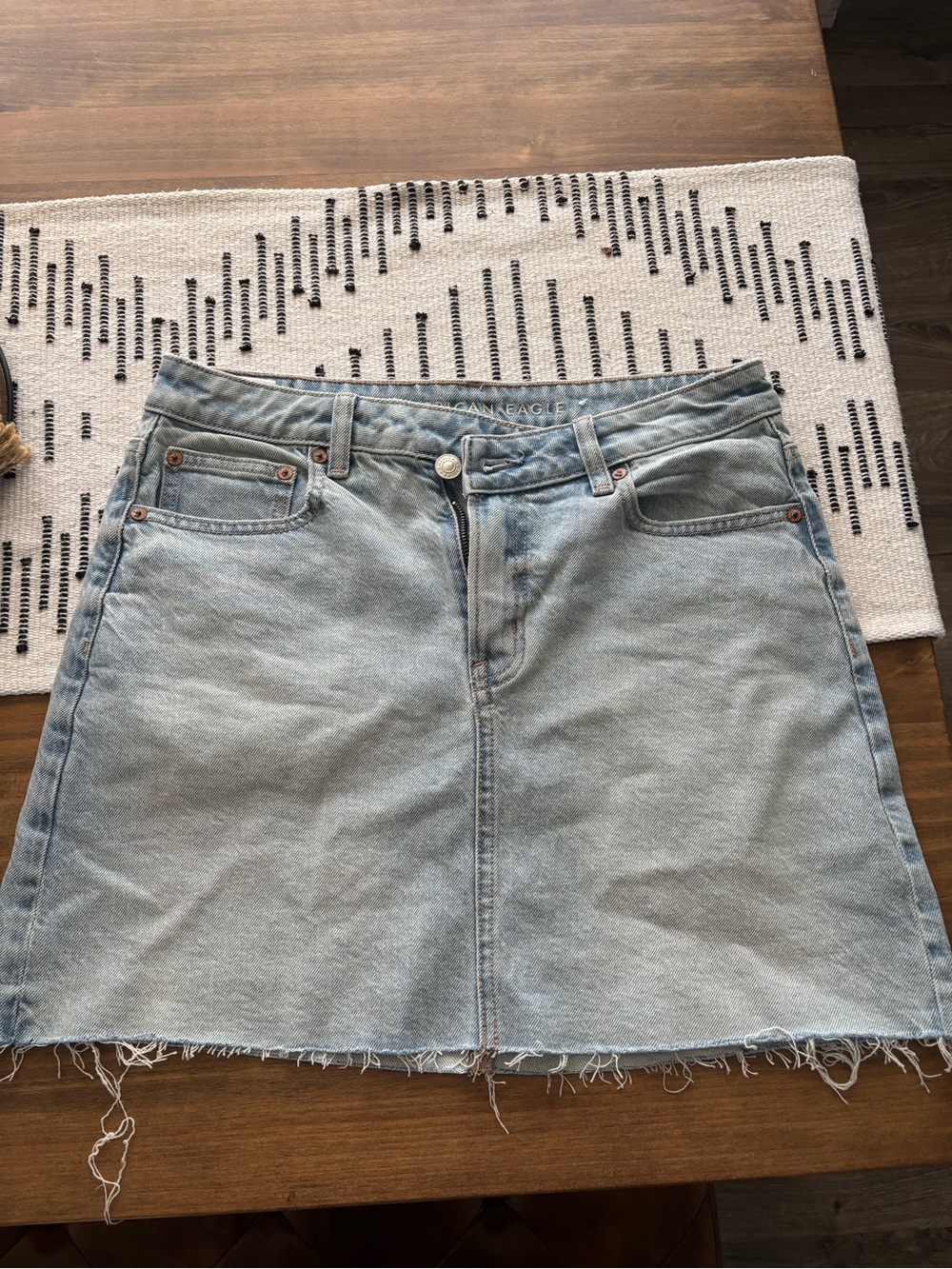 American Eagle Outfitters Light Blue Frayed Hem Denim A-Line Skirt